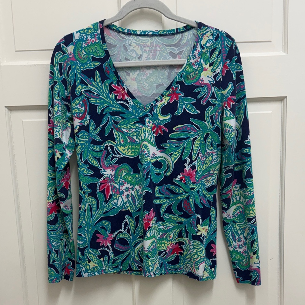 Lilly Pulitzer Floral V-Neck Long Sleeve Top